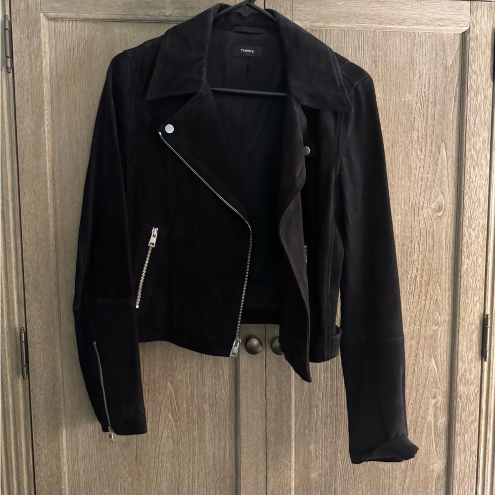 Theory Women's Dark Navy (almost black)  Leather Jacket with Silver Accents